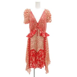 Dot Satin Printed dress ドット サテン プリント ドレス ワンピース フリル レース半袖