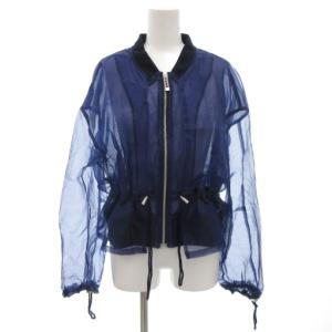 美品 ギャザーオーガンジーブルゾン ジャケット F シアー ジップアップ ドローコード 青 ブルー 521840100901-01