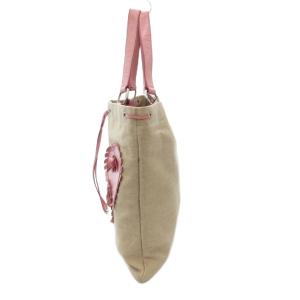 YVES SAINT LAURENT トートバッグ ハートモチーフ キャンバス レザー ベージュ ピンク /AE GY30