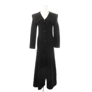 ビッグカラーホールワンピース ニット ロング マキシ 長袖 軽量 F 黒 ブラック /MN23 GY30