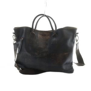 POUR TOUS トートバッグ ショルダーバッグ 2WAY ロゴ レザー 茶 ブラウン GY30 /MQ