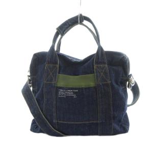 POUR TOUS デニムトートバッグ ショルダー 2WAY インディゴ ロゴ 紺 ネイビー GY30