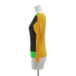 PLEATS PLEASE ISSEY MIYAKE イッセイミヤケ カットソー ブラウス 長袖 プリーツ加工 3 ブラウン イエロー マルチカラー /UO