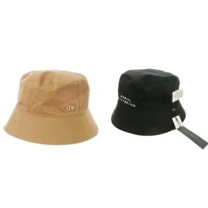 バケットハット リバーシブル コットン ロゴプレート ロゴ刺繍 ワンポイント 63cm 茶 ブラウン 黒