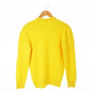 LACOSTE ニット セーター クルーネック 丸首 長袖 羊毛 ウール ケーブル編み ワニロゴ ライン S 黄 イエロー