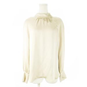 ブラウス ハイネック 長袖 シルキー とろみ サイドボタン 38 M ベージュ /CK18 GY99