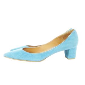 CHRISTEL7 パンプス スエード ミドルヒール ポインテッドトゥ 37.5 24.5cm 水色 ブルー