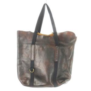 トートバッグ レザー ステッチ ロゴ型押し アシメントリー 変形 茶 ブラウン /MN11 GY99