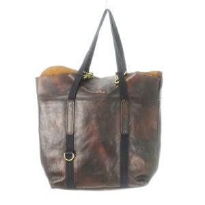 JAS-M.B. トートバッグ レザー ステッチ ロゴ型押し アシメントリー 変形 茶 ブラウン /MN11 GY99