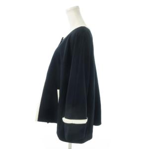Rose Tiara ジャケット ノーカラー ワイドスリーブ ライン 立体縫製 薄手 大きいサイズ F 紺 ネイビー /MN8