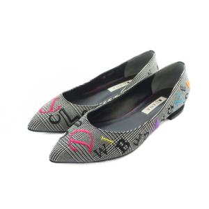 パンプス シューズ 靴 ロゴ 総柄 ポインテッドトゥ 22.5cm グレー GY99 /MQ