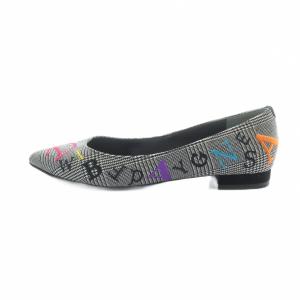 DIANA パンプス シューズ 靴 ロゴ 総柄 ポインテッドトゥ 22.5cm グレー GY99 /MQ