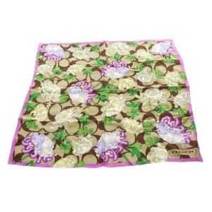 スカーフ ストール ロゴ 総柄 絹 シルク 紫 茶 ブラウン GY99 /MQ