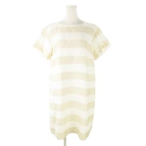 ひざ丈ワンピース 半袖 ボーダー 総柄 大きいサイズ 46 XL ベージュ /AO16 GY99