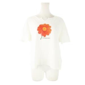 Tシャツ ノッチネック 半袖 プリント ガーベラ ロゴ F 白 ホワイト /CK23 GY99