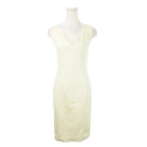 ノースリーブワンピース ジャンパースカート フェイクレザー ひざ丈 Vネック 38 M ベージュ /MN3