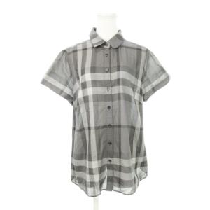 シャツ ブラウス 半袖 レギュラーカラー コットン ノバチェック 大きいサイズ 46 XL グレー /AH1