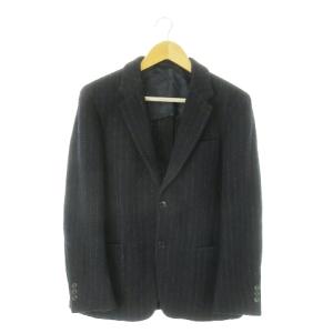 テーラードジャケット ツイード ウール 背抜き ストライプ 46 S 紺 ネイビー /AO8 GY99