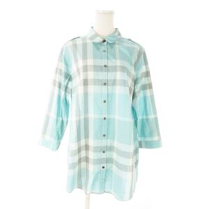 チュニック シャツ 長袖 コットン エポレット チェック 総柄 大きいサイズ 46 XL 緑 グリーン