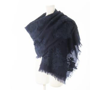 GRACE CONTINENTAL ストール ショール フリンジ レース フラワーモチーフ ウール F 紺 ネイビー /CK12 GY99