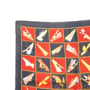 Salvatore Ferragamo シルクスカーフ ハンカチーフ スクエア 絹 シューズ柄 靴柄 紺 ネイビー 赤 レッド /AH1 GY99