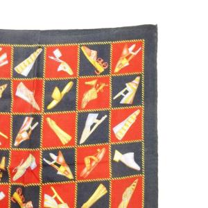 Salvatore Ferragamo シルクスカーフ ハンカチーフ スクエア 絹 シューズ柄 靴柄 紺 ネイビー 赤 レッド /AH1 GY99