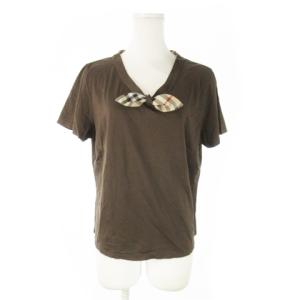 カットソー Vネック 半袖 ストレッチ リボン ノバチェック ロゴ刺繍 大きいサイズ 5 XXL 茶 ブラウン