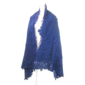ストール ショール マフラー 大判 ウール フリンジ フラワー 花柄 レース F 紺 ネイビー /AH3