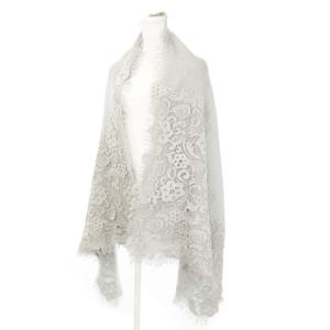 ストール ショール マフラー 大判 ウール フリンジ フラワー 花柄 エンブロイダリー レース F グレー