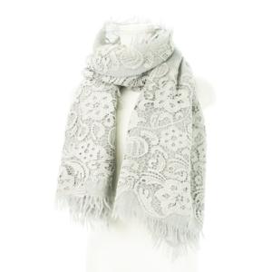 Diagram GRACE CONTINENTAL ストール ショール マフラー 大判 ウール フリンジ フラワー 花柄 エンブロイダリー レース F グレー