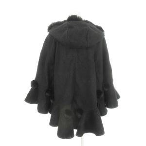 TO BE CHIC ポンチョケープコート フーディー レッキスラビットファー フリル ポンポン ウール カシミヤ混 黒 ブラック