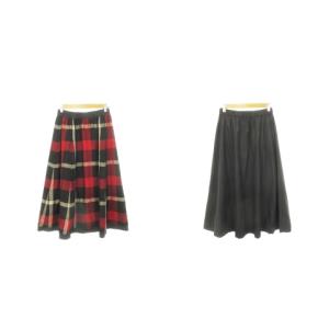 BLUE LABEL CRESTBRIDGE リバーシブルスカート ロング フレア ウエストゴム チェック 総柄 無地 36 S 赤 レッド 黒 ブラック