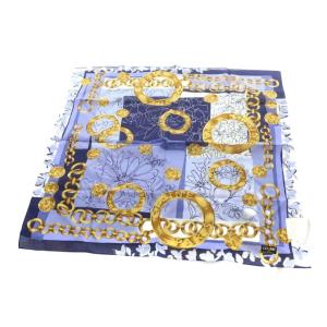 スカーフ ストール 総柄 ロゴ 絹 シルク 箱付き 青 ブルー GY99 /MQ