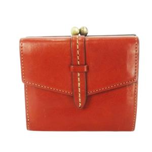 二つ折り財布 ウォレット 小銭入れあり がま口 レザー 革 ステッチ レッドブラウン /CK27 GY18