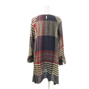 HIROKO KOSHINO ヘムラインワンピース ミニ 長袖 変形 チェック 38 M 紺 ネイビー /MN15