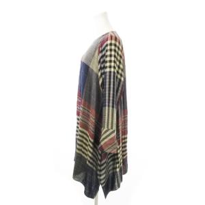 HIROKO KOSHINO ヘムラインワンピース ミニ 長袖 変形 チェック 38 M 紺 ネイビー /MN15