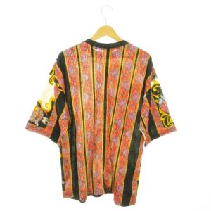 VERSACE JEANS COUTURE カットソー Tシャツ クルーネック 五分袖 コットン プリント オリエンタル フェザー チマヨ柄 総柄