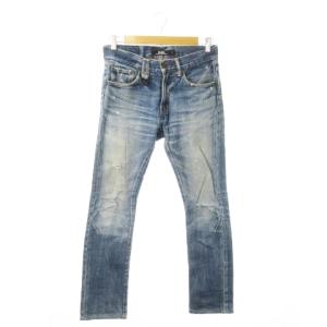 × プレーン PLEIN デニムパンツ ジーンズ テーパードパンツ ウォッシュ加工 ダメージ加工 スカル