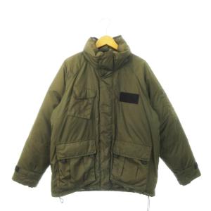 ダウンジャケット スタンドカラー ダブルジップ フード収納 ロゴ ミリタリー F 茶 カーキ /MN20