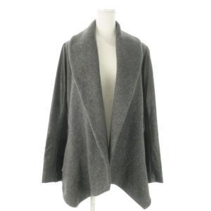 トッパーコート ショート丈 ショールカラー カシミヤ混 切替 羊革 ラムレザー S グレー /AO13