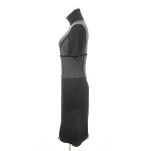 KARL LAGERFELD ニットワンピース ひざ丈 タートルネック 半袖 ウール 切替 38 M 黒 ブラック /MN12 GY99