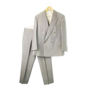 ダブルスーツ セットアップ 3ピース ジャケット ベスト ジレ スラックス シェルボタン ストライプ グレー