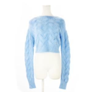 23AW モヘヤクロップドセーター 長袖 ショート丈 ケーブル編み 起毛 S 青 ブルー /CK5 GY30