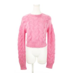 23AW ニット セーター クルーネック 長袖 ショート丈 モヘア ケーブル編み 起毛 ロゴプレート S
