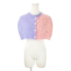 23AW モヘヤミニケープ クロップドカーディガン マント ニット 透かし編み 配色 ロゴプレート S