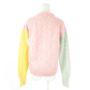 DSQUARED2 23AW ニット セーター クルーネック 長袖 モヘヤ混 配色 透かし編み ロゴプレート 小さいサイズ