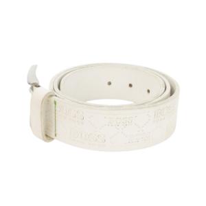 HUGO BOSS TORIALO-N ベルト レザー 本革 牛革 エンボス ロゴ 総柄 90-34 白 ホワイト /AH15