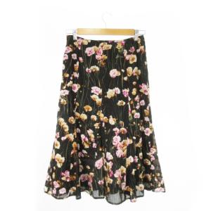 BURBERRY LONDON ミモレスカート ロング フレア シアー 花柄 総柄 38 M 黒 ブラック /AO3 GY99