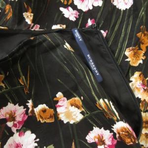 BURBERRY LONDON ミモレスカート ロング フレア シアー 花柄 総柄 38 M 黒 ブラック /AO3 GY99