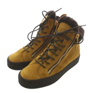 ムートンスニーカー 牛革 スエード ボア ハイカット サイドジップ ロゴ 40 25cm 黄色 イエロー